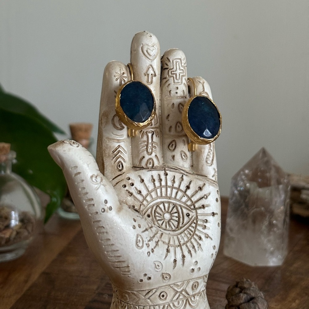 Stunning Gold and Blue Natural Gem Stone Earrings with Elegant Design